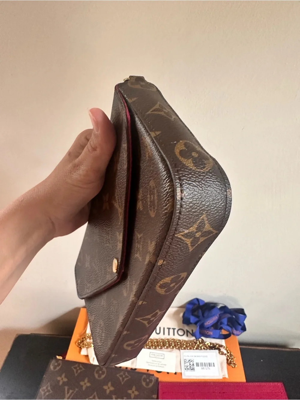 Louis Vuitton Brown Monogram Canvas Crossbody Pochette with Fuchsia Insert